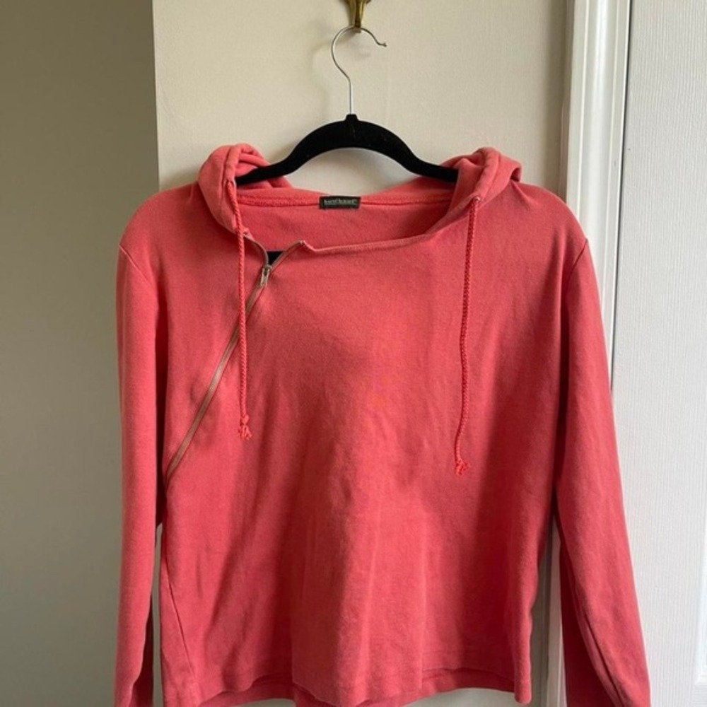 Harve Benard Coral Pink Asymmetrical‎ Side Zip Hoodie Sweatshirt Womens M